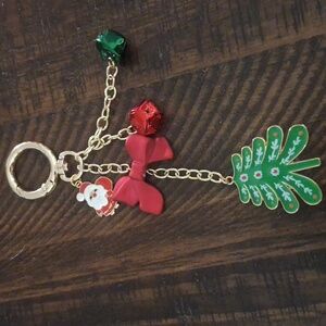 Festive Holiday Keychain Bag Charm with Tree and Bells